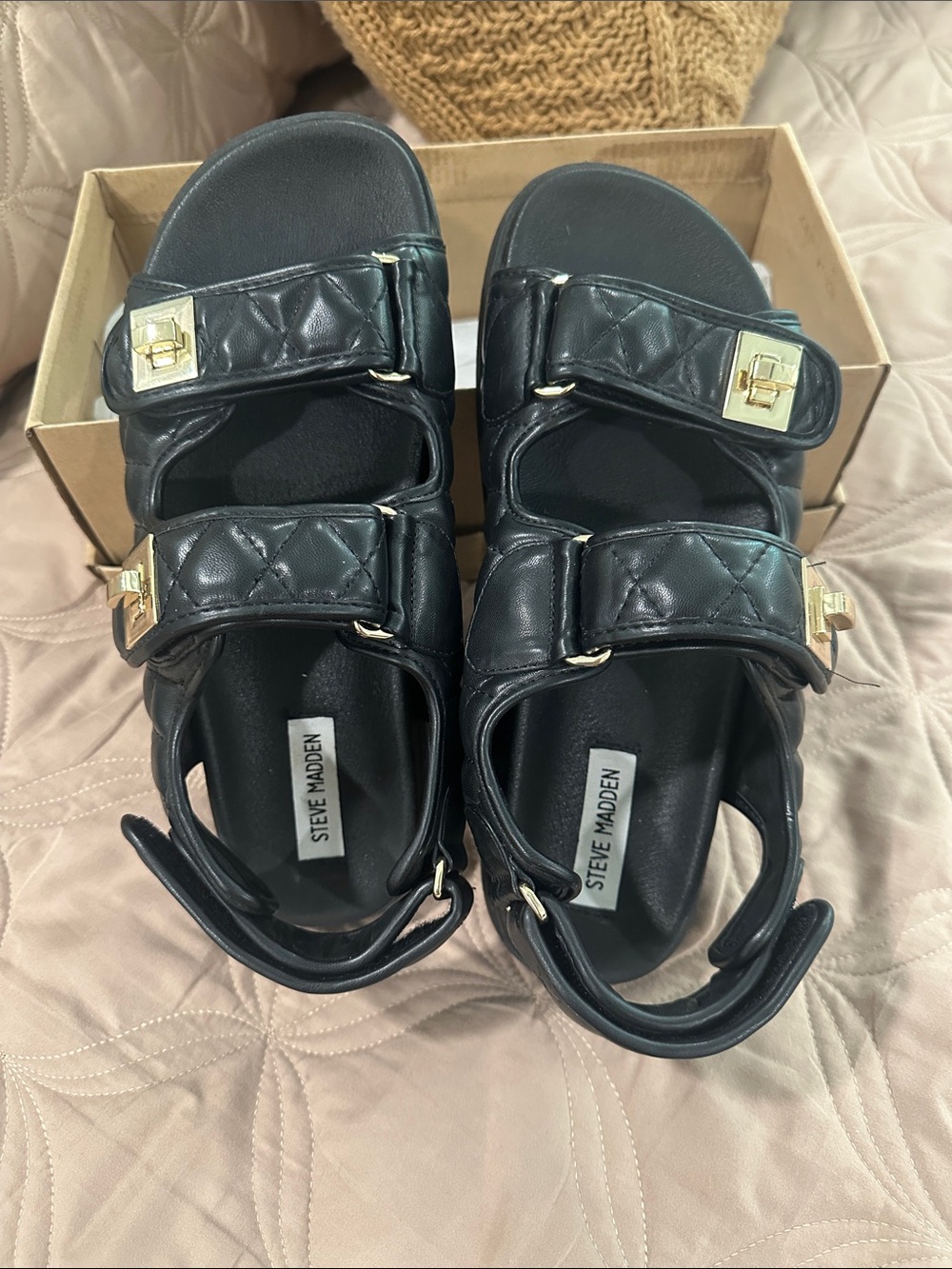 Steve Madden Black Quilted Buckle Platform Sandals